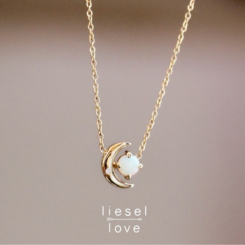 LieselLove 14K Opal Diamond Moon Necklace, "Moon of My Life" Necklace